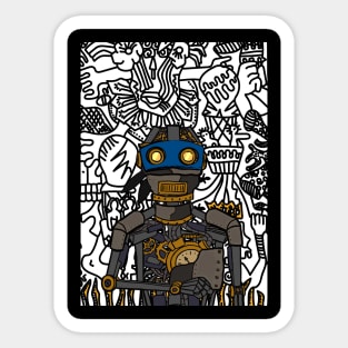 Futuristic Robot Character "Nostradamus" with Glass Eyes and Steel Skin Sticker